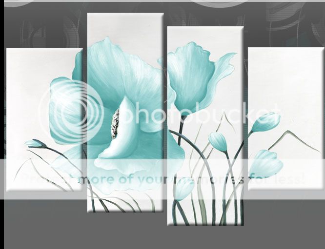 DUCK EGG BLUE FLORAL FLOWER CANVAS PICTURE WALL ART SPLIT MULTI PANEL